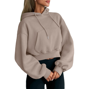 Logotipo personalizado al por mayor de las mujeres de algodón de lana liso deportes Crop Drop hombro Sudadera con capucha para las mujeres entrenamiento Sudadera con capucha - Product Image 1
