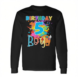 Camiseta de Cumpleaños para Niño de 5 Años, para Fiesta de 5 Años, Manga Larga, Paleta de Pintura Artística, Personalizable, Promocional - Product Image 2