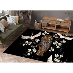 Alfombra Estampada con Tigres y Grúas Japonesas, Diseño Floral y Animal de Moda, Alfombra de Chenilla - Product Image 1