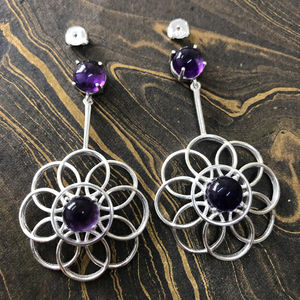 <b>Amethyst</b> 12.0 Grams <b>Stud</b> <b>Earrings</b> Floral Shape Pattern <b>Stud</b> <b>Earrings</b> - Product Image 1