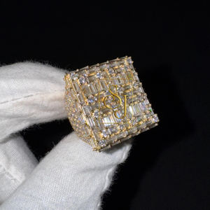 Bague de championnat personnalisée en argent massif 925 pour homme, diamant Moissanite VVS, plaqué or, Hip Hop, Pinky Bling, Baguette glacée, Original - Product Image 1