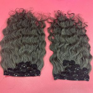 Natural Grey 100% Remy Indian Virgin Cabello humano Trama doble Clip en extensiones Ondas dibujadas individuales y rizos Número de modelo del cuerpo - Product Image 5