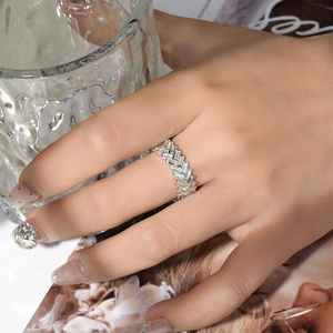 Doble fila Baguette corte VVS Moissanite diamante eternidad boda banda 14K oro blanco anillo de moda joyería - Product Image 3