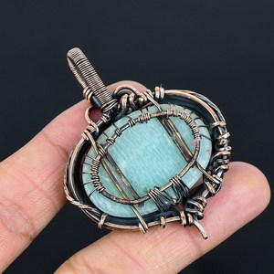 Collar con colgante Vintage hecho a mano de diseñador, único amante de la naturaleza del mar Natural, amazonita, árbol de la vida, envoltura de alambre de cobre, varios tamaños - Product Image 4