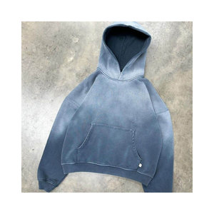 Ensemble jogging et sweat à capuche unisexe en molleton 100 % coton délavé à l'acide pour homme, avec logo personnalisé sur le devant, survêtement d'hiver léger de haute qualité - Product Image 1