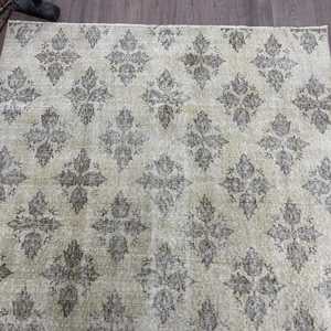 Tapis vintage 4,5x8 pieds, gris, plantes et arbres, tapis turc en laine - Product Image 4