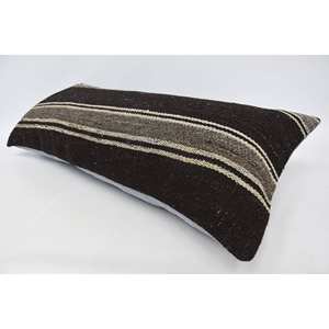 Confort rustique et charme intemporel Oreiller en laine à rayures marron de 16x36 pouces tissé avec motif vintage - Product Image 5