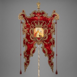 Custom Hand Made Embroidery <b>Banner</b> Red Velvet Processional <b>Banner</b> Hand Embroidered Gold Baroque Church <b>Banner</b> - Product Image 1