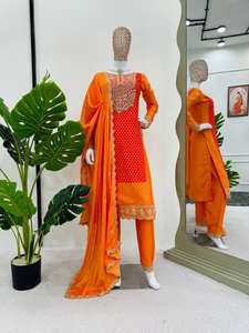 El último diseñador Chinon Silk Coding Sequence Work Kurti Set de FabZone - Product Image 2