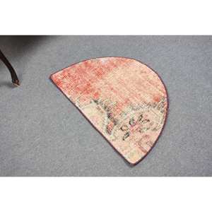Alfombra de lana Vintage de 2,5x1,5 pies, color rojo y Beige, hecha a mano, área grande turca, área abstracta, piel Rectangular, diseño de retazos para pasillo, látex - Product Image 2