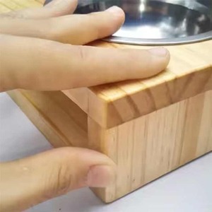 Support de bol rectangulaire en bambou pour animaux de compagnie couleur bois originale pour petits animaux-pour utilisation de bol de nourriture pour chiens et chats - Product Image 4