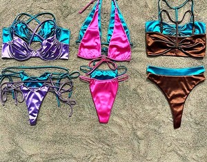 2024 ฉลากส่วนตัวชุดว่ายน้ําที่กําหนดเองผู้หญิงบิกินี่ผู้ผลิตที่กําหนดเองสองชิ้นชุดว่ายน้ําซาตินบิกินี่ชุด - Product Image 5