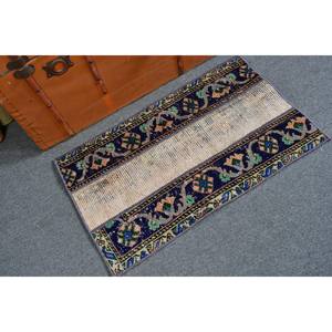 Alfombra Turca Vintage Pequeña de 1.8x3 pies, Alfombra de Lana Azul Verde Estilo Suroeste - Product Image 1