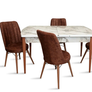 Muebles turcos modernos 2026, mesa de comedor con patas de madera maciza, mesa extensible multicolor superior de MDF para cocina, diseño que ahorra espacio - Product Image 1