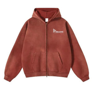 Sudadera con Capucha Personalizada para Hombre, 100% Algodón, Gruesa, Lavada con Ácido, Desgastada, con Doble Cremallera, Estampado Desteñido, Talla XL - Product Image 5