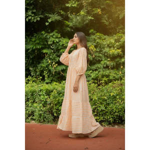 Pure Cotton Midi <b>Dress</b> Stripe Hand Block Print Boho Summer Sundress <b>Pockets</b> Artisan Style Beach Vacation Wear Bridesmaid <b>Dress</b> - Product Image 6