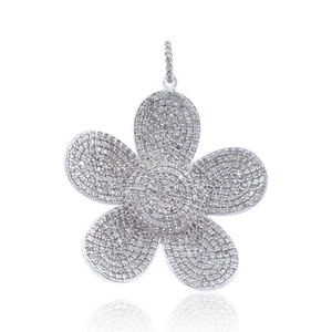 Pendentif en forme de fleur fait à la main en or blanc 14k, pendentif Floral, cadeau de bijoux pour elle - Product Image 1