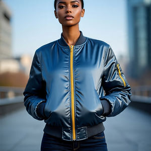 Chaquetas Bomber de satén de seda para hombre con logotipo personalizado, chaqueta Bomber de vuelo MA1 de satén informal para exteriores, chaqueta Bomber de béisbol de satén para hombre - Product Image 3