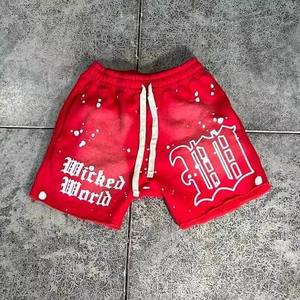 2025 Custom <b>Men's</b> Gym <b>Shorts</b> Faded Printed Distressed Embroidery Patch Stone Acid Washed Cotton Oversized Zipper Waist - Product Image 1