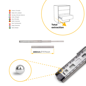 Set di 5 guide per cassetti con cuscinetti a sfera 45mm di altezza 450mm di profondità di estensione completa vetrini in zinco - Product Image 4