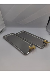 Plateau élégant en argent avec fleurs dorées, idéal pour la maison, les fêtes, les mariages, les festivals et les occasions spéciales, vente en gros depuis l'Inde - Product Image 5