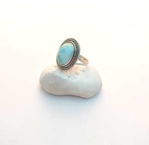 Trendy Handmade 925 <b>Silver</b> Women's Engagement <b>Rings</b> Larimar Cabochon <b>Statement</b> Diamond Wedding Bezel Parties Anniversaries - Product Image 2