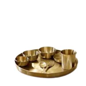 Kansa Matt Finish Classic Curved Thali Set 6 piezas de bronce puro tradicional hecho a mano Ayurvedic Healthy Eco Friendly Dinner Set - Product Image 6