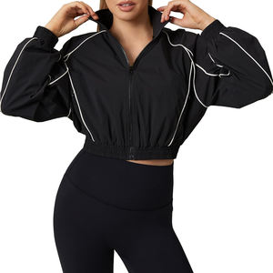 <b>Women</b> Cropped Windbreaker <b>Jacket</b> Lightweight Zip Up Athletic Sportswear Gym Workout Active Fitness Fashion Outerwear Casual Wear - Product Image 4