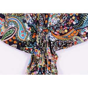 Kaftan mi-long en coton fait main pour femmes, couvre-plage, été, bohème, ample, décontracté, respirant, écologique, confort avant - Product Image 2