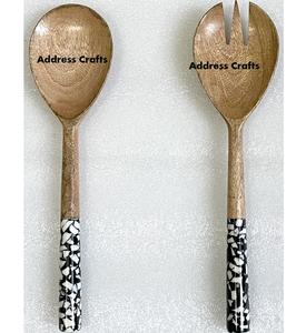 Ensemble de cuillère et fourchette à salade en bois de créateur fait à la main, ustensiles de cuisine de luxe à la mode, vaisselle, outils de service à salade - Product Image 2