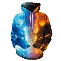 Sudadera con Capucha de Moda para Hombre, Diseño de Doble Cabeza de Lobo 3D, Bordado y Sublimación, Forro Polar Antipilling de 180g, Gran Venta