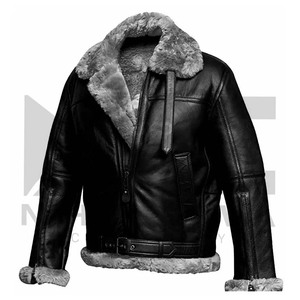 Leather <b>Jacket</b> Men's Genuine Bomber Sheep Skin Black&<b>grey</b> Fur Men <b>Jacket</b> Genuine Leather and Customized Shell for Winter 2023. - Product Image 1