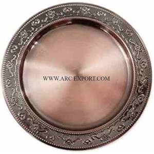 Décoration de table en cuivre antique Table à manger de mariage et centres de villégiature Plaque de présentation en métal rond de première qualité Plaqué cuivre - Product Image 1