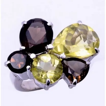 Exclusive Multi Gemstone Jewelry Gold Plated 925 Sterling Silver Mix Shape Gemstone Rings