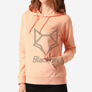 Women's Peach Hooded Sweatshirt Solid Color Long Sleeve Pullover With Front Pockets Breathable Cotton Autumn Wear - Product Image 3