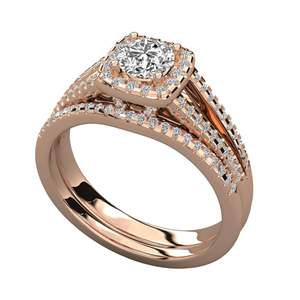 Anillo de Compromiso con Banda de Diamantes Redondos y Halo de Diamantes - Product Image 5