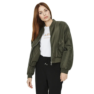 New Fashion Women's Olive Green Bomber <b>Jacket</b> Full Sleeve Zipper Closure Stand Collar Windproof Autumn Outerwear - Product Image 3