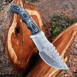 Handmade Damascus Steel Tracker Knife Custom Survival Blade Black Micarta Handle Leather Sheath Perfect Grip OEM High Quality - Product Image 5