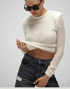 Nueva Camiseta de Manga Larga de Malla Personalizable 2026 para Mujer, Top de Punto Transparente de Manga Larga - Jersey Ligero para Combinar - Product Image 1