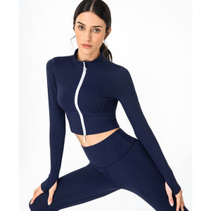 Chaqueta para correr informal a prueba de viento con cremallera dorada para mujer, chaqueta ajustada para Fitness, Chaquetas deportivas Lulu - Product Image 6