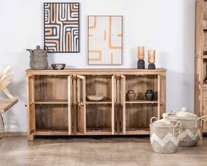 190cm Maestro 6-door <b>glass</b> <b>sideboard</b> in solid mango wood - Product Image 3