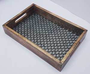 Bandeja de servicio de madera de mango antiguo y metal para almacenamiento de cocina, desayuno, cena, bebidas, restaurantes para servir vajilla - Product Image 1