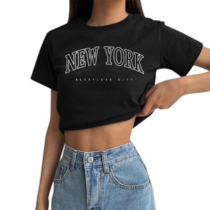T-shirts vintage pour femmes personnalisés basique 100% coton col rond manches courtes haut court uni noir XL Logo imprimé t-shirt blanc - Product Image 5