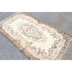 3.9x7 ft Rug, Vintage Turkish Area Rug, <b>Brown</b> <b>Wool</b> Rug - Product Image 3