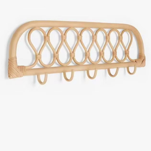 ที่แขวนผ้าหวายสไตล์วินเทจที่แขวนเสื้อโค้ทไม้ไผ่แบบแขวนติดผนังที่เป็นมิตรต่อสิ่งแวดล้อม - Product Image 1