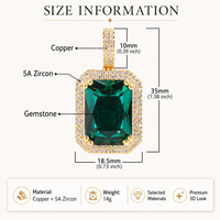 Collier pour homme en or plaqué 14 carats, pendentif rectangulaire rétro avec rubis simulé, micro-pavé de pierres précieuses CZ arc-en-ciel
