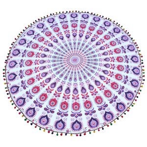 Tapices Estampados de Algodón Hechos a Mano, 150x150cm, 100% Algodón, Estilo Bohemia India, Manta Mandala, Tapiz de Rayas Arcoíris de 7 Chakras para Playa - Product Image 4