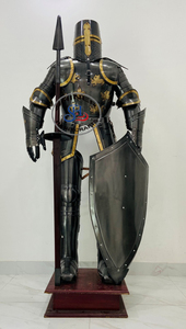 ขนาดเต็ม6ฟุตอัศวินนักรบครูเสดชุดเกราะสีดำยุคกลางชุดเกราะเหล็กแข็งพร้อมของตกแต่งบ้าน - Product Image 2