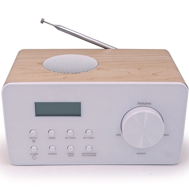 Wooden Desktop FM Radio USB & SD Card Compatible Analog-Digital Clock