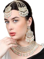 Conjunto de Collar, Pendientes y Pulsera de Zirconia India Polki de Excelente Calidad, Sin Cortar, 20 Quilates, Multicolor, Forma de Pera, Cuentas de 3mm